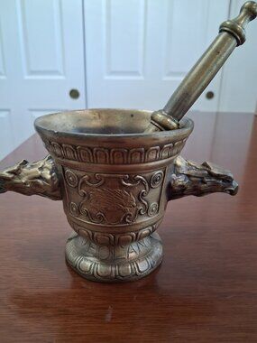 Vintage Richard A. Klein Norwood, Mass Mortar and Pestle with Eagle Head Handles